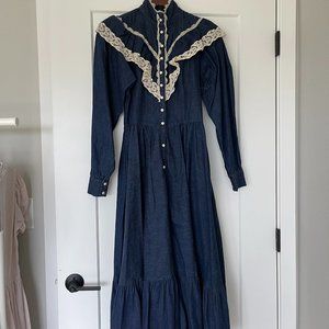 Vintage Jessica McClintock Indigo Denim Prairie Dress
